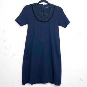 𝅺Zara knit navy blue shift dress with lace bodice